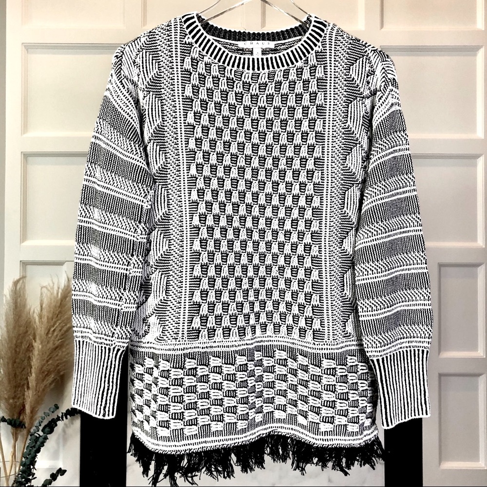 NWT CHAUS New York Topiary Garden Fringe Knit Sweater Size S
